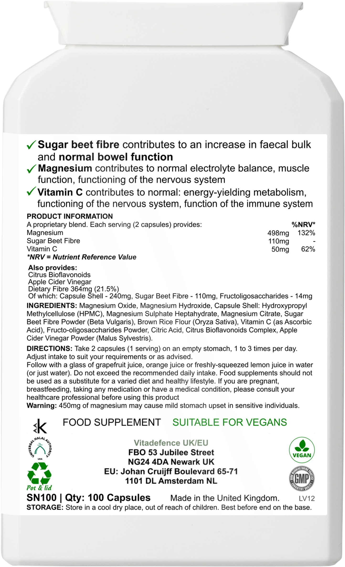 Magnesium Multi | With Vitamin C & Sugar Beet Fibre – 100 Vegan Capsules