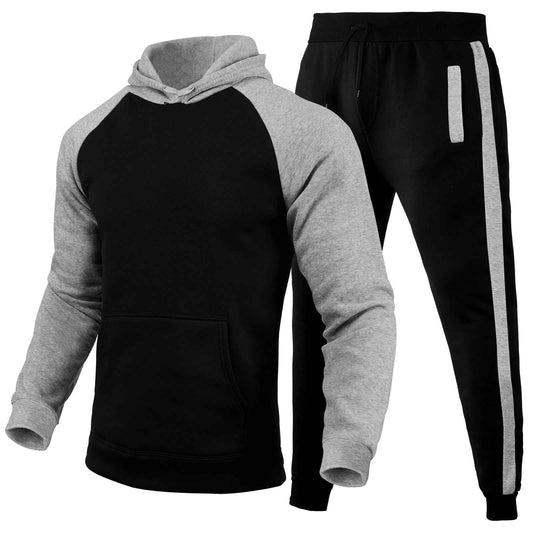 Men's Color Block Hoodie Two-Piece Set Casual Sportswear Suit
