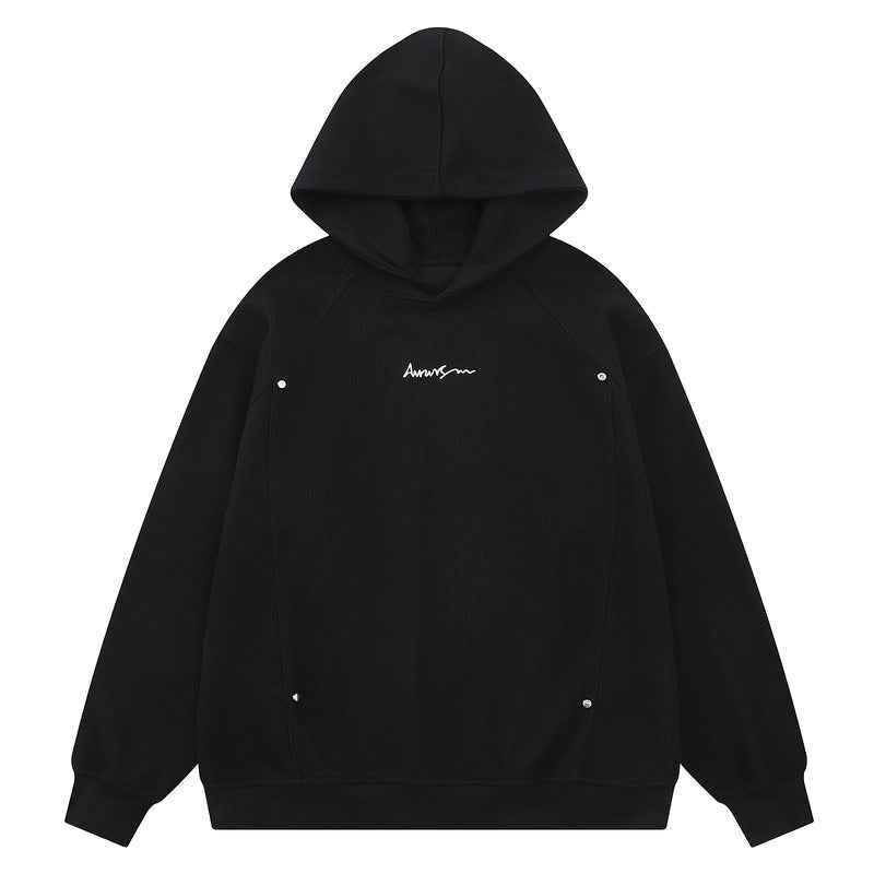 Hoodie with rivet decoration embroidery