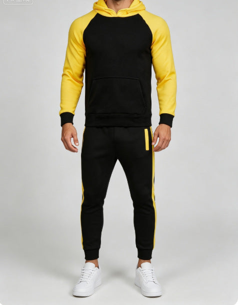 Men's Color Block Hoodie Two-Piece Set Casual Sportswear Suit