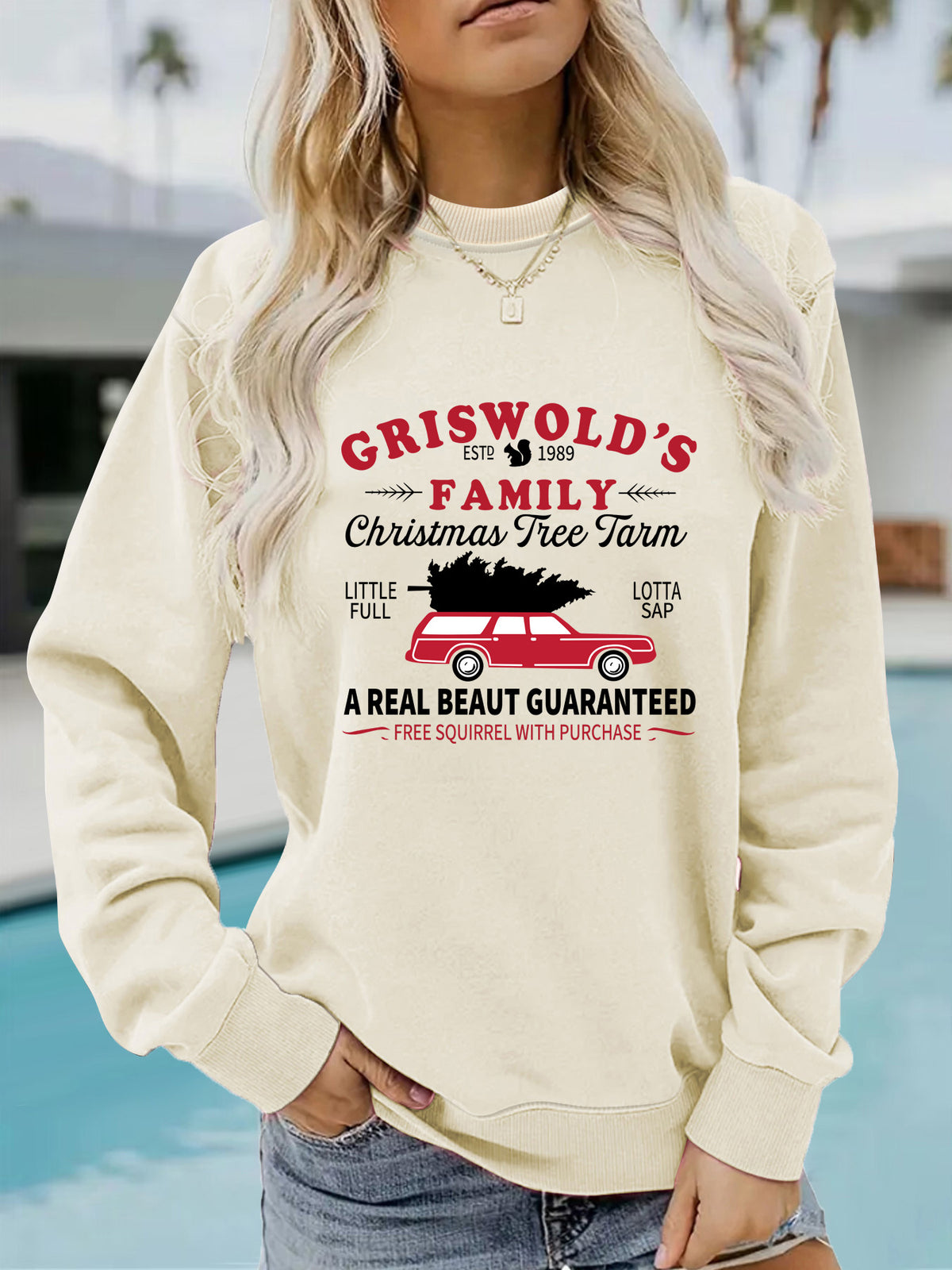 Long sleeved round neck GRISWOLD S printed pullover sweatshirt