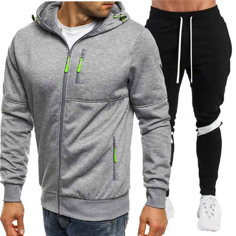 Men's Casual Athletic Two-Piece Set, Loose Fit Zip-Up Hooded Sweatshirt