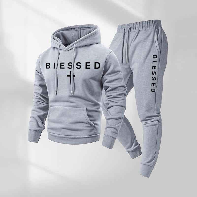 Men's Casual Graphic Print Hoodie and Pants Set, Loose Fit Two-Piece Sporty Outfit