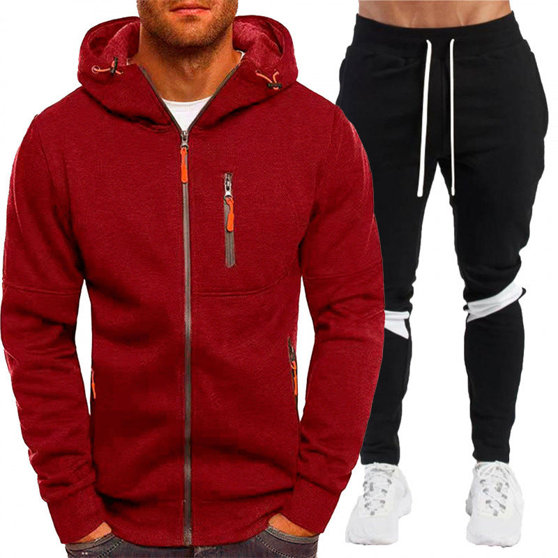 Men's Casual Athletic Two-Piece Set, Loose Fit Zip-Up Hooded Sweatshirt