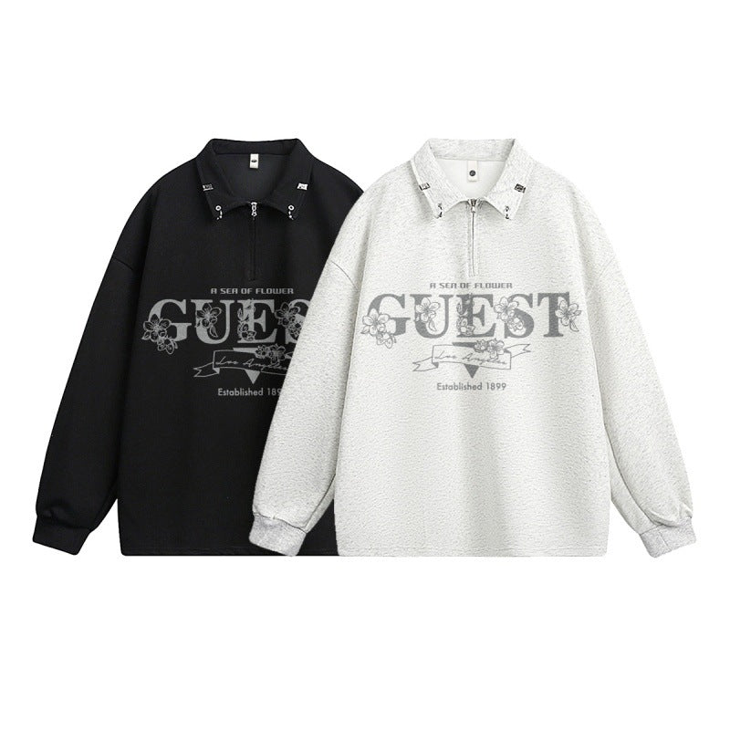 Half zip letter printed hoodie