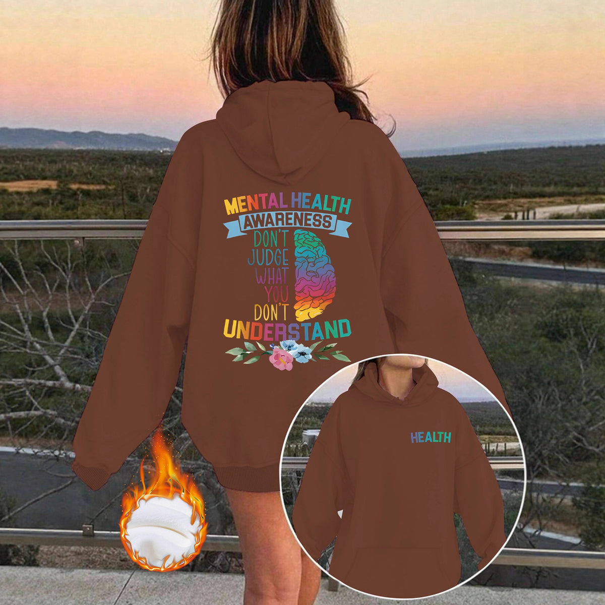 Mental Health Awareness Pattern Printed Hoodie