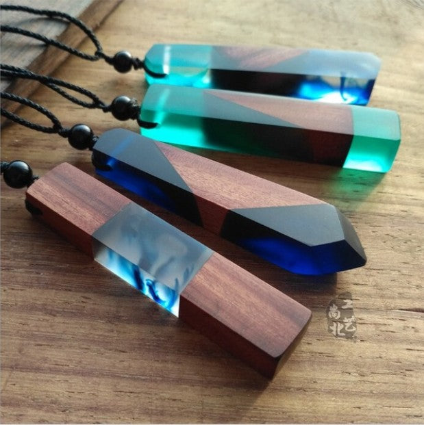 men'woman s fashionable wood resin necklace pendant, woven rope chain