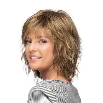 Wig with gradient white gold short curly hair