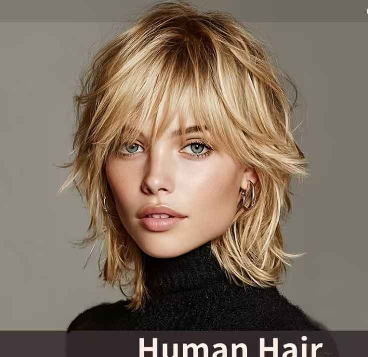 Wig with gradient white gold short curly hair