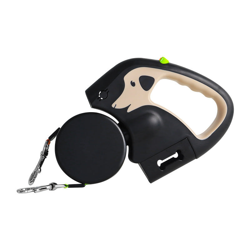 Dual / Double Dog Leash, 360° Retractable Roulette, 3M, LED Light, Tangle-Free, Double-Ended Traction Rope
