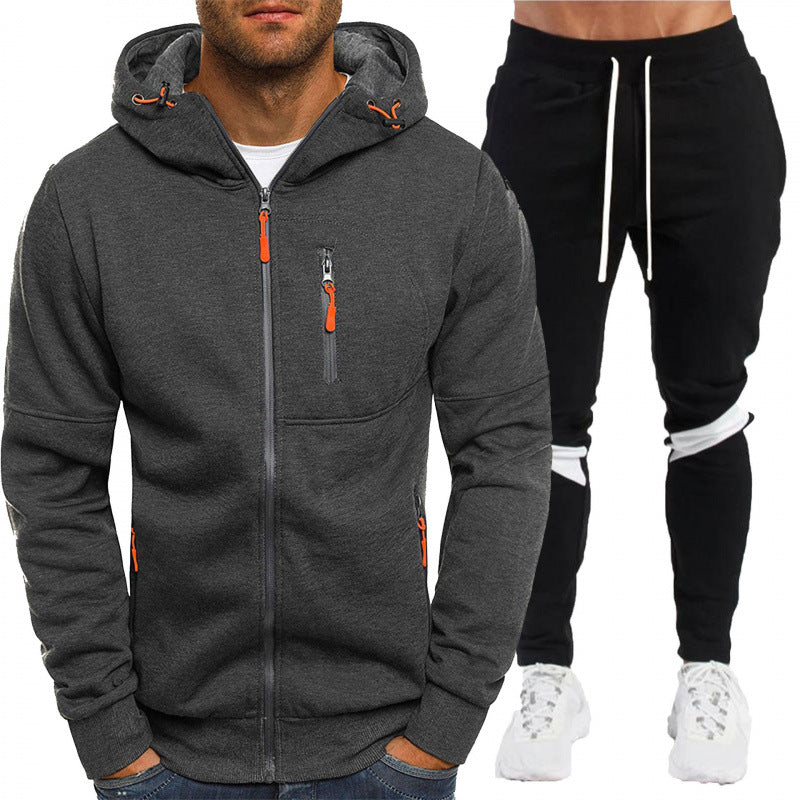 Men's Casual Athletic Two-Piece Set, Loose Fit Zip-Up Hooded Sweatshirt