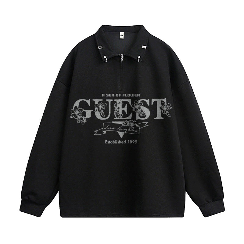 Half zip letter printed hoodie
