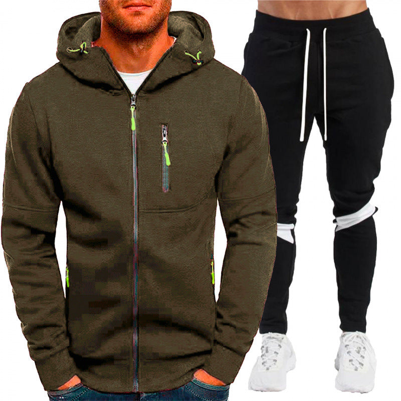 Men's Casual Athletic Two-Piece Set, Loose Fit Zip-Up Hooded Sweatshirt