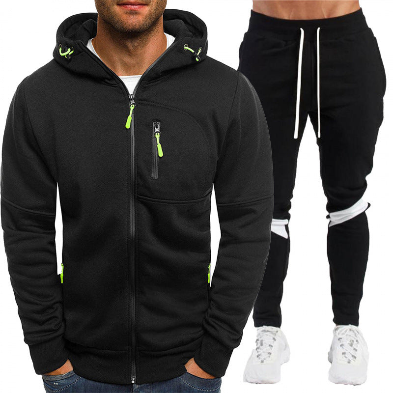 Men's Casual Athletic Two-Piece Set, Loose Fit Zip-Up Hooded Sweatshirt