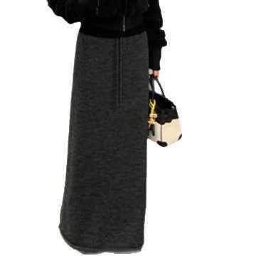 Self-kept Best Alpaca Wool Elastic Waist Drawstring Midi Skirt