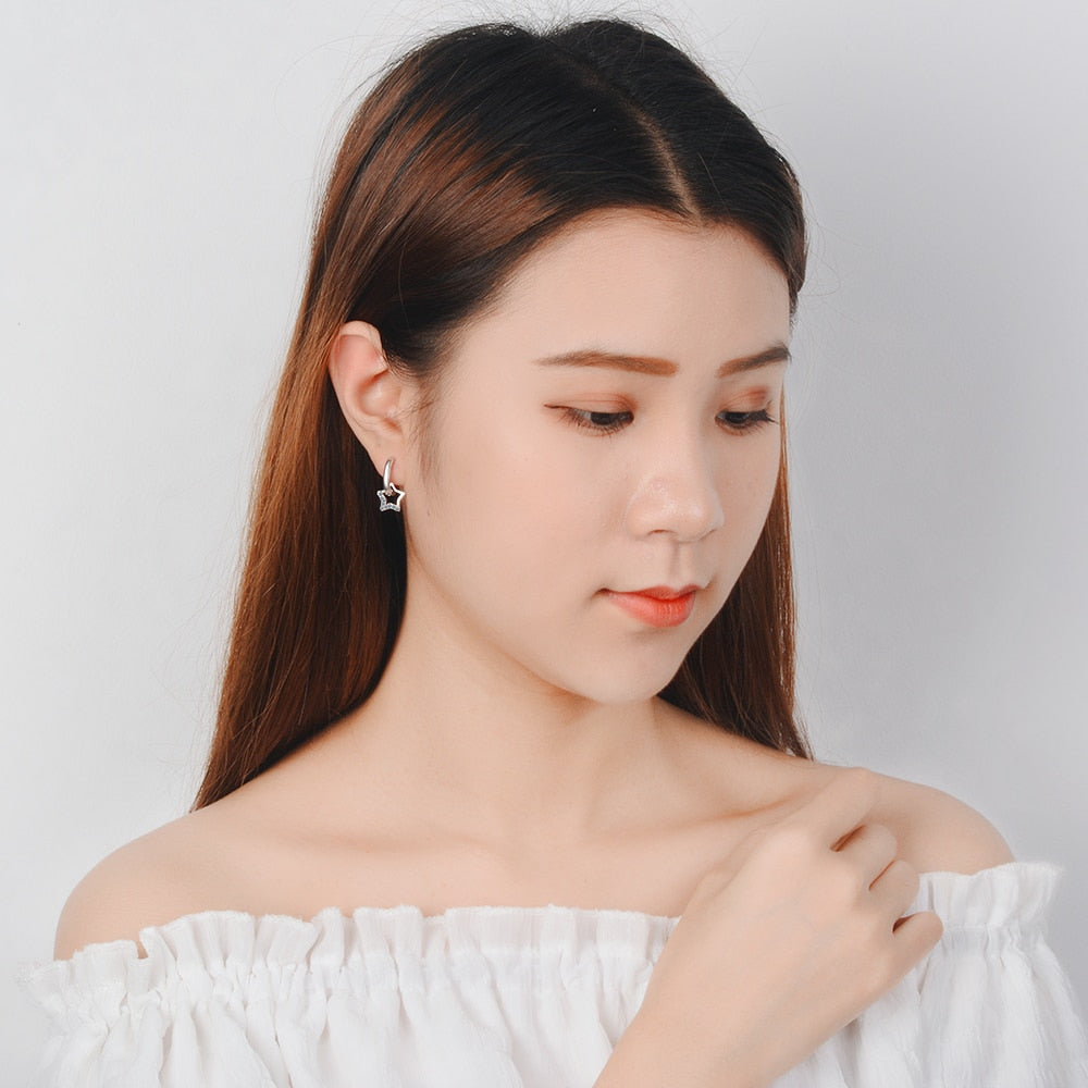 925 Sterling Silver Zircon Star Tassel Earrings oorbellen S-E786