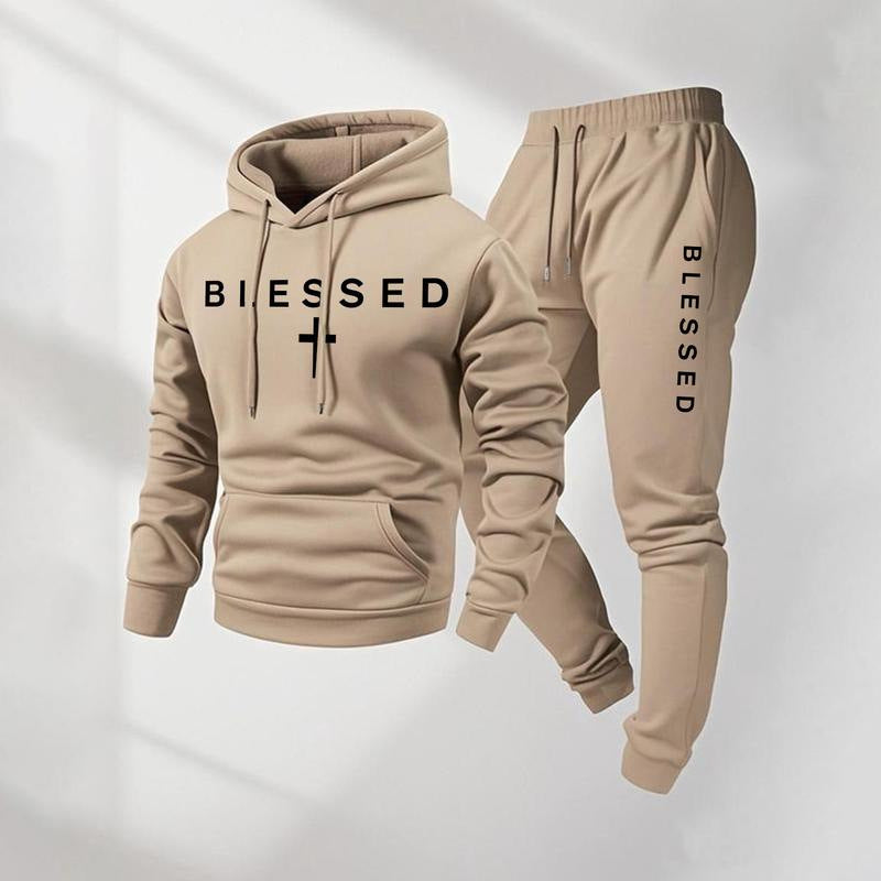 Men's Casual Graphic Print Hoodie and Pants Set, Loose Fit Two-Piece Sporty Outfit