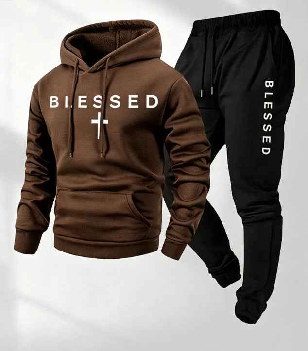 Men's Casual Graphic Print Hoodie and Pants Set, Loose Fit Two-Piece Sporty Outfit
