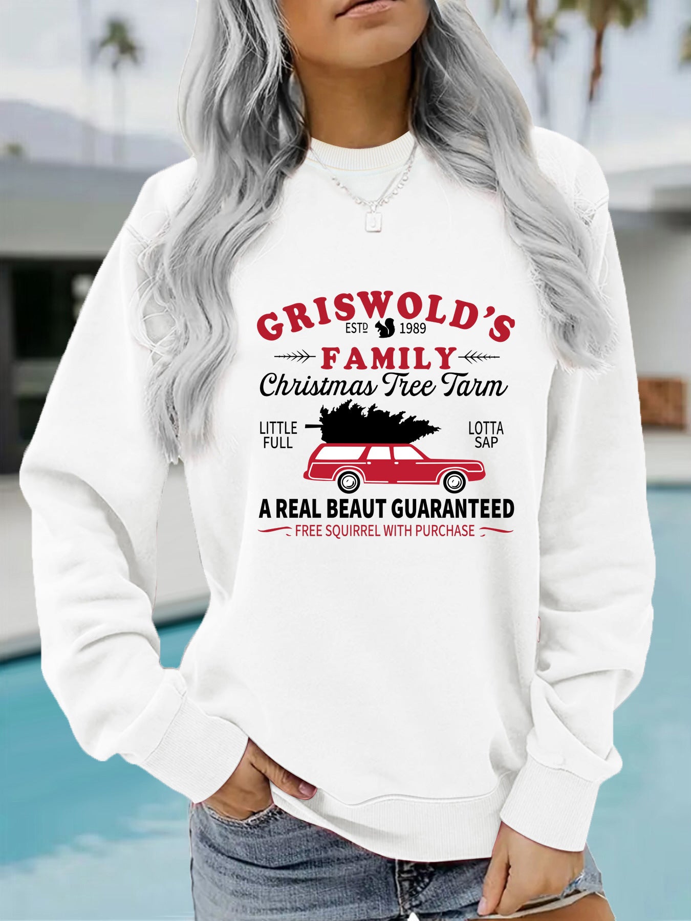 Long sleeved round neck GRISWOLD S printed pullover sweatshirt