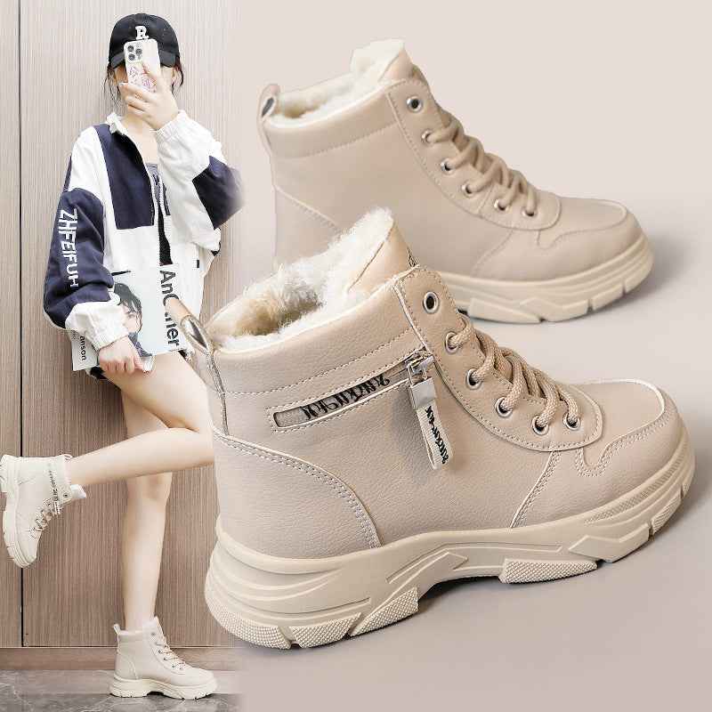 Solid color women's shoes with plush cotton shoes