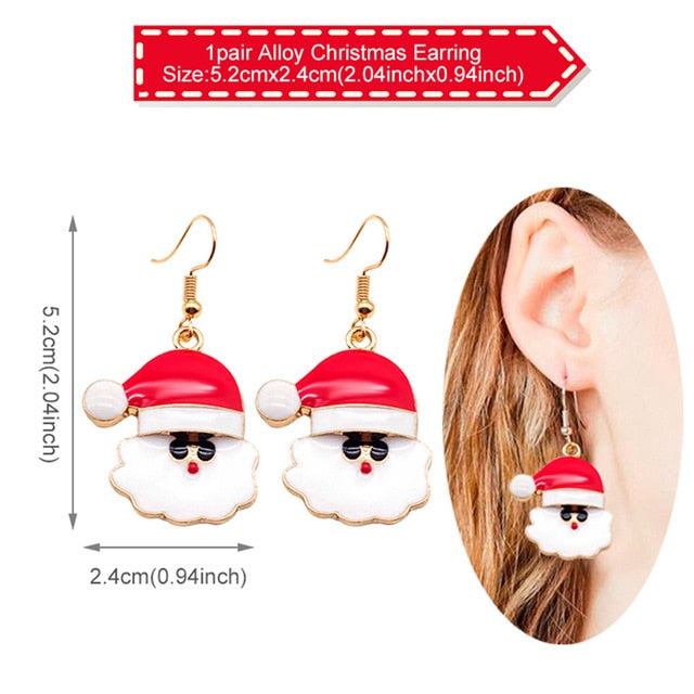 Earring Necklace Christmas Decor Santa Claus Eardrop Pendant Christmas Decor For Home Navidad Ornament Xmas Gift