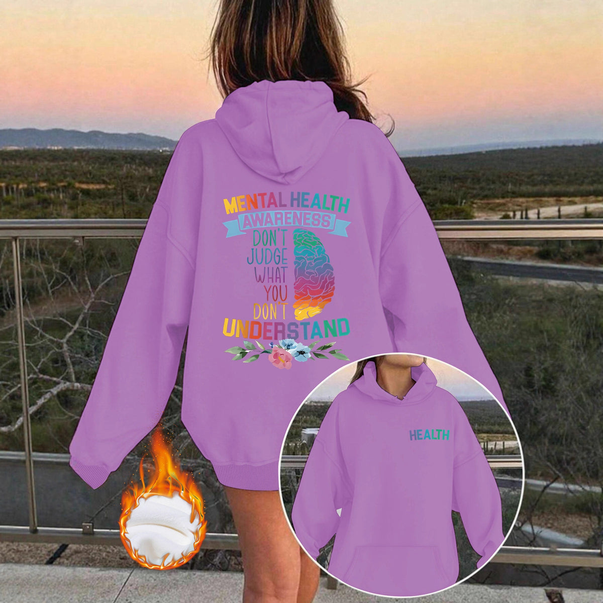 Mental Health Awareness Pattern Printed Hoodie