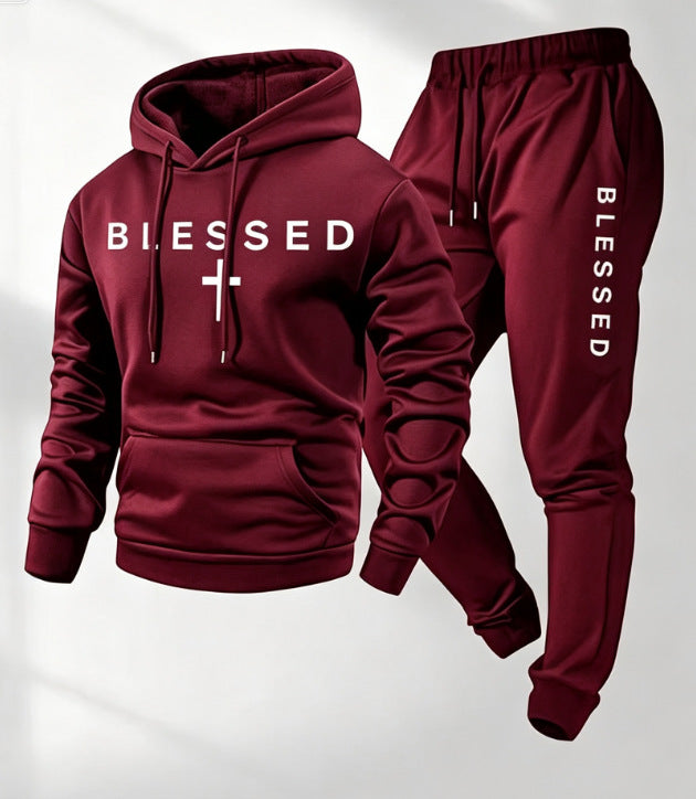 Men's Casual Graphic Print Hoodie and Pants Set, Loose Fit Two-Piece Sporty Outfit
