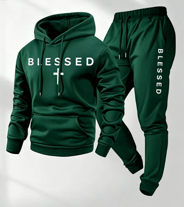 Men's Casual Graphic Print Hoodie and Pants Set, Loose Fit Two-Piece Sporty Outfit