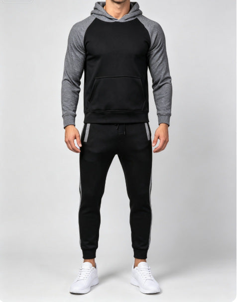 Men's Color Block Hoodie Two-Piece Set Casual Sportswear Suit
