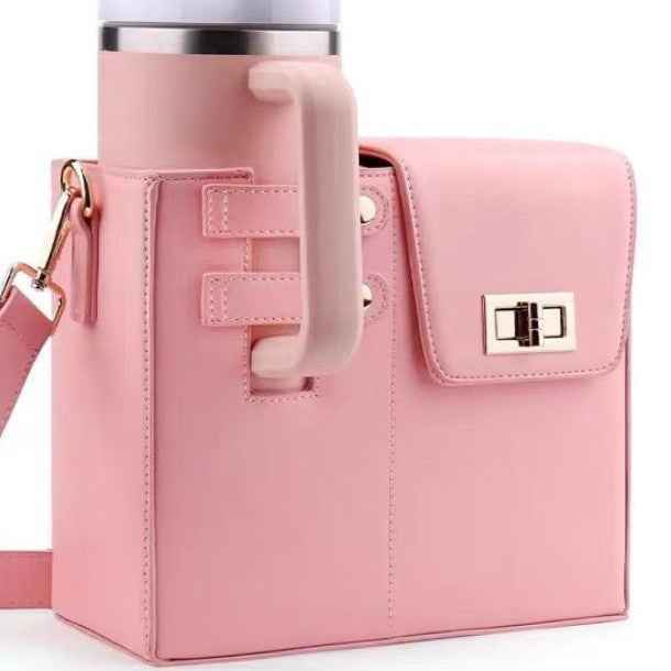 Outdoor Portable Beverage Bottle Bag, Universal Large Insulated Cup Pink Shoulder Crossbody Bottle Bag