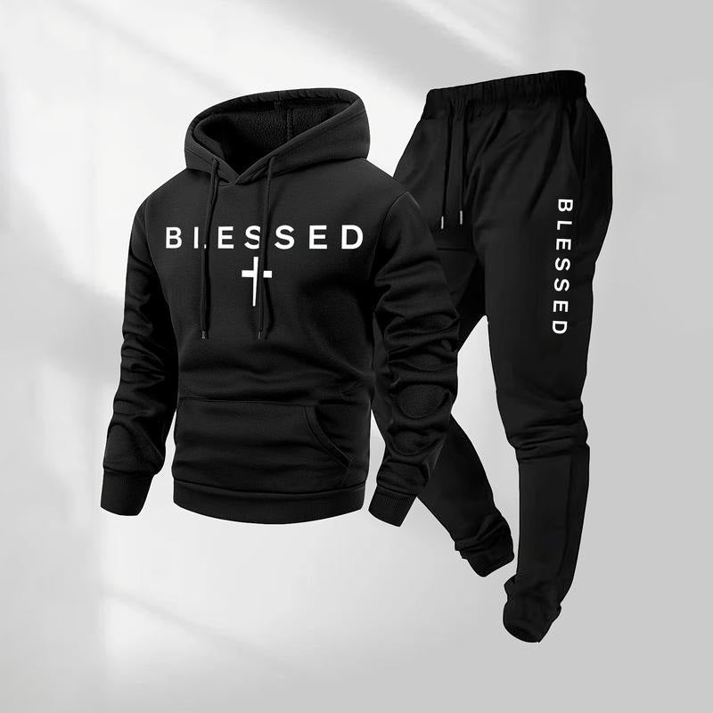 Men's Casual Graphic Print Hoodie and Pants Set, Loose Fit Two-Piece Sporty Outfit