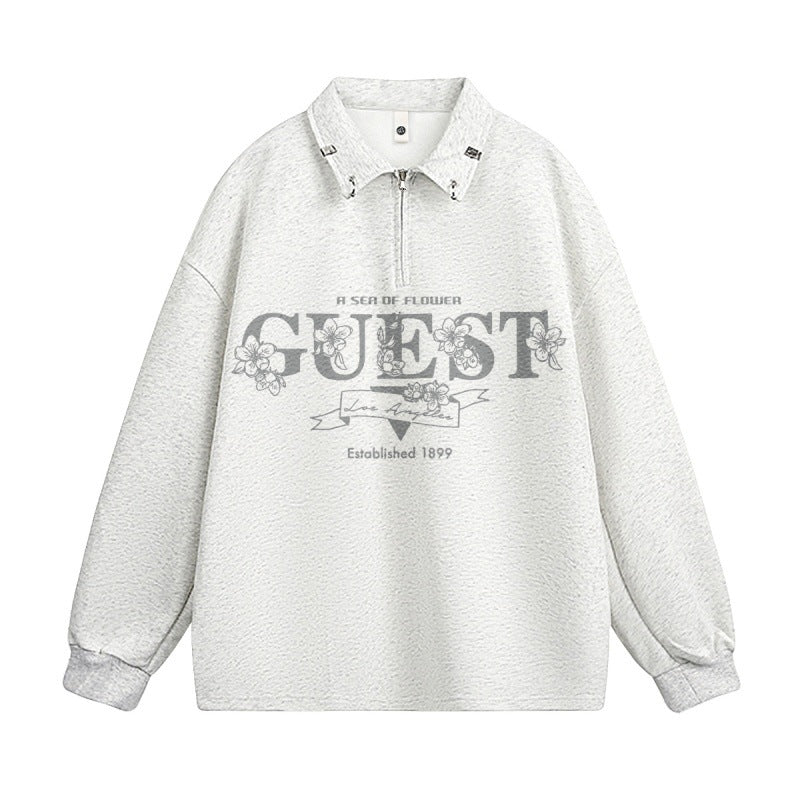 Half zip letter printed hoodie