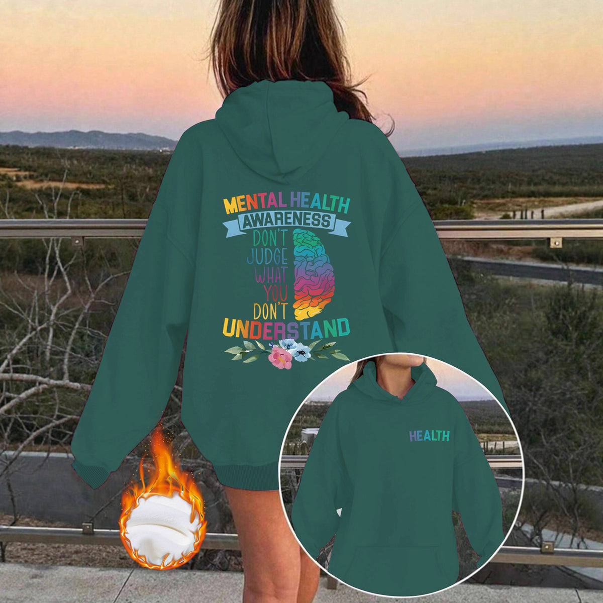 Mental Health Awareness Pattern Printed Hoodie
