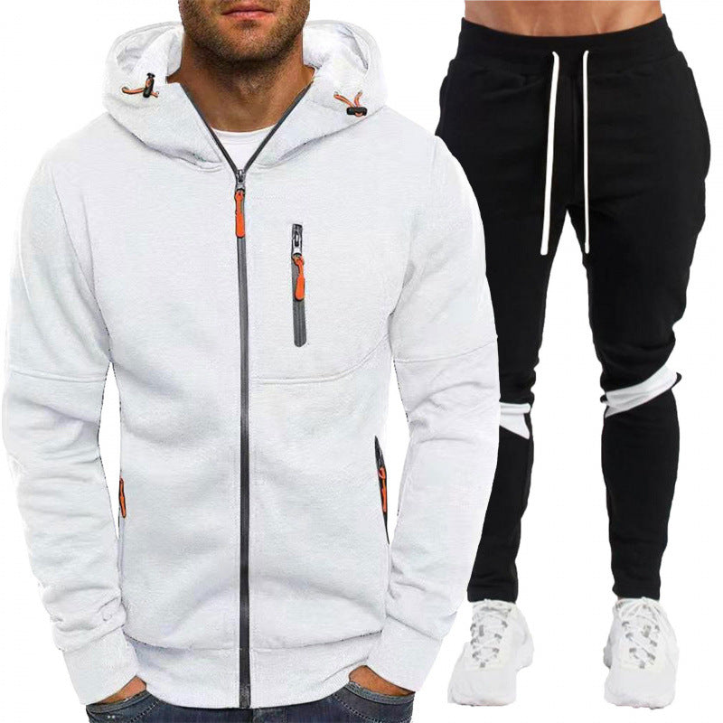 Men's Casual Athletic Two-Piece Set, Loose Fit Zip-Up Hooded Sweatshirt