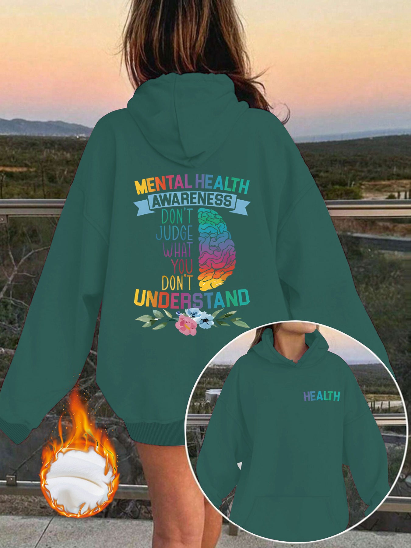 Mental Health Awareness Pattern Printed Hoodie