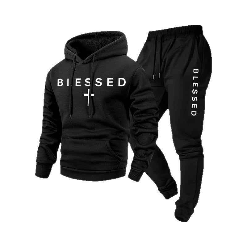Men's Casual Graphic Print Hoodie and Pants Set, Loose Fit Two-Piece Sporty Outfit