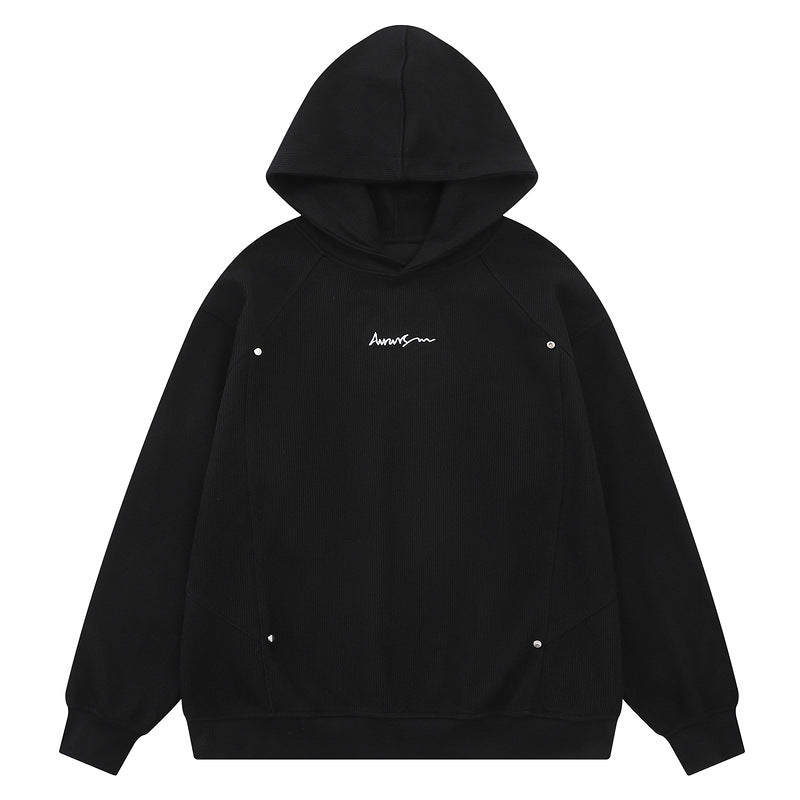 Hoodie with rivet decoration embroidery