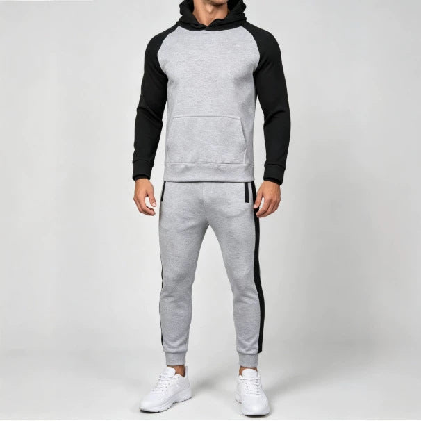 Men's Color Block Hoodie Two-Piece Set Casual Sportswear Suit