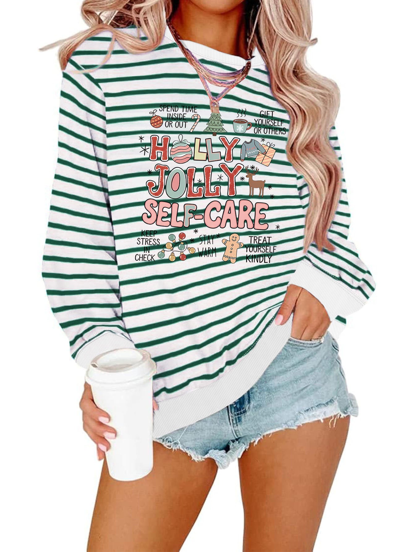 Holly Jolly Self Care Striped Hoodie