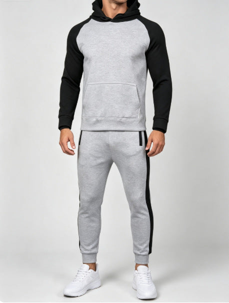 Men's Color Block Hoodie Two-Piece Set Casual Sportswear Suit