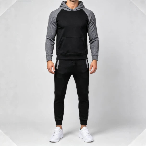 Men's Color Block Hoodie Two-Piece Set Casual Sportswear Suit