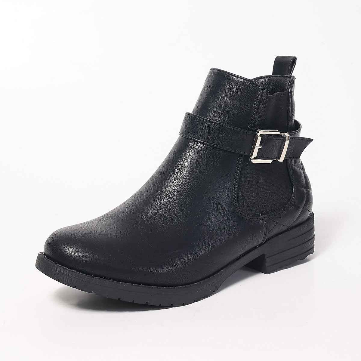 Women's Short Boots Autumn Winter Comfortable Low Heel Buckle Checkered Leather Boots