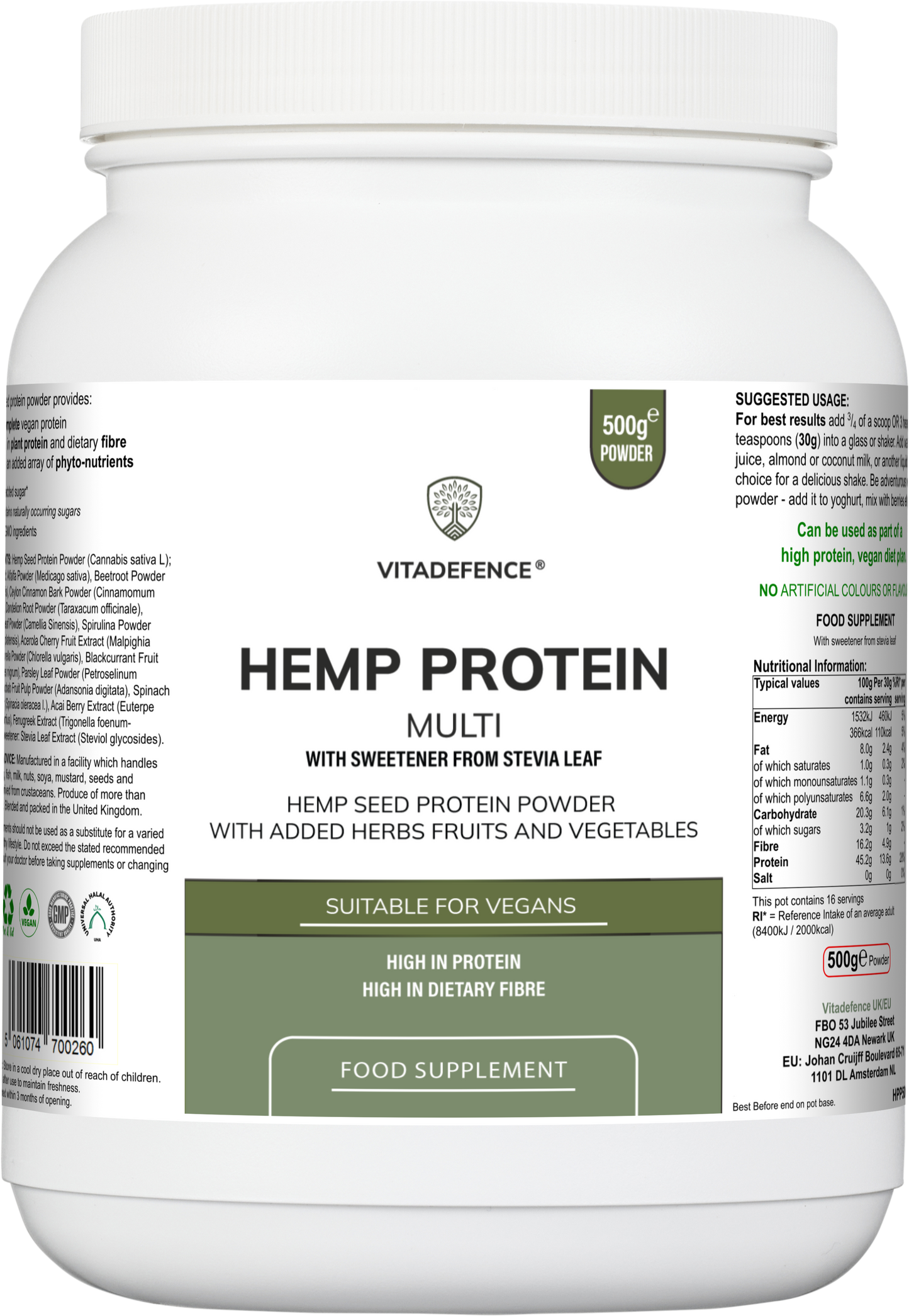 Hemp Protein Multi | Plant-Based Protein Powder with Fruits, Herbs & Vegetables – 500 g
