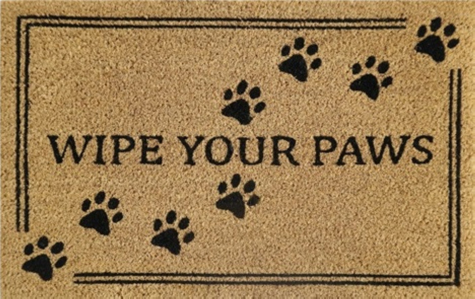 Doormat 60cm x 40cm - 'Wipe Your Paws' - Absorbent Coir Mat for Indoor Outdoor